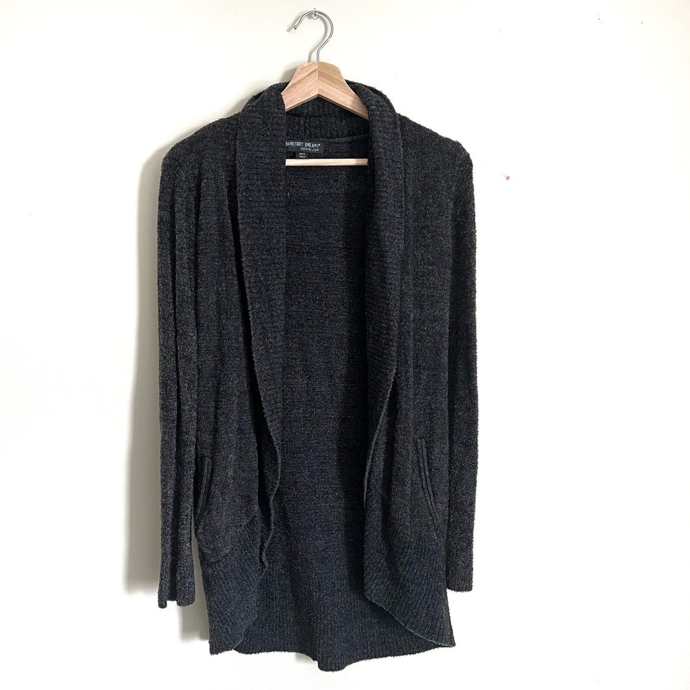 Barefoot Dreams Gray Cozy Chic Lite Ribbed Edge Cardi Sweater Open Cardigan S
